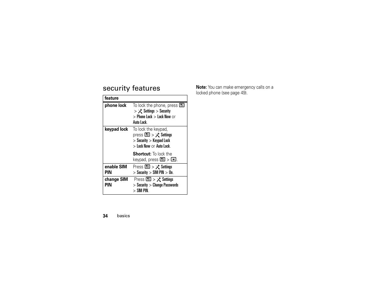 Security features | Motorola Boost i296 User Manual | Page 38 / 84