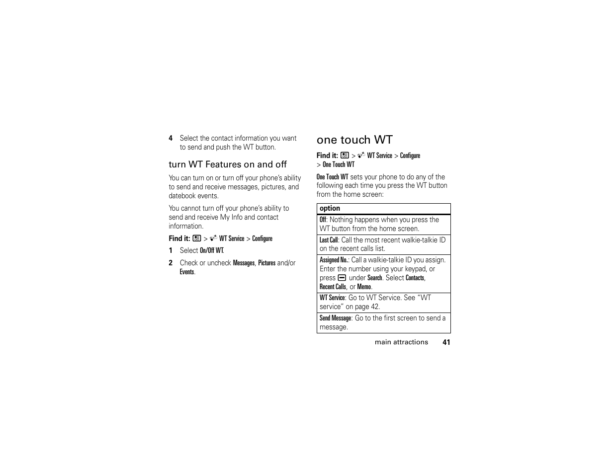 One touch wt | Motorola Boost i296 User Manual | Page 45 / 84