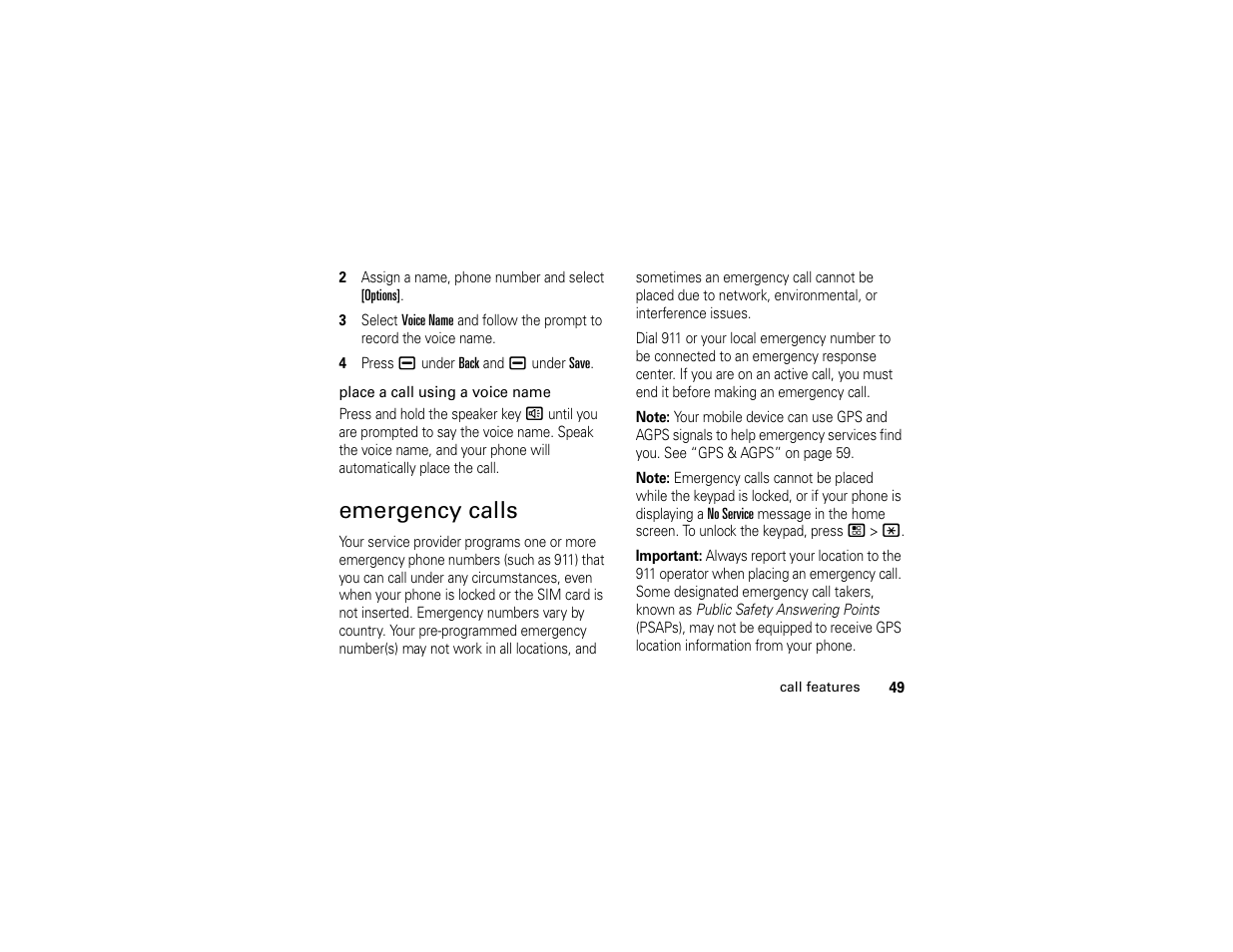 Emergency calls | Motorola Boost i296 User Manual | Page 53 / 84