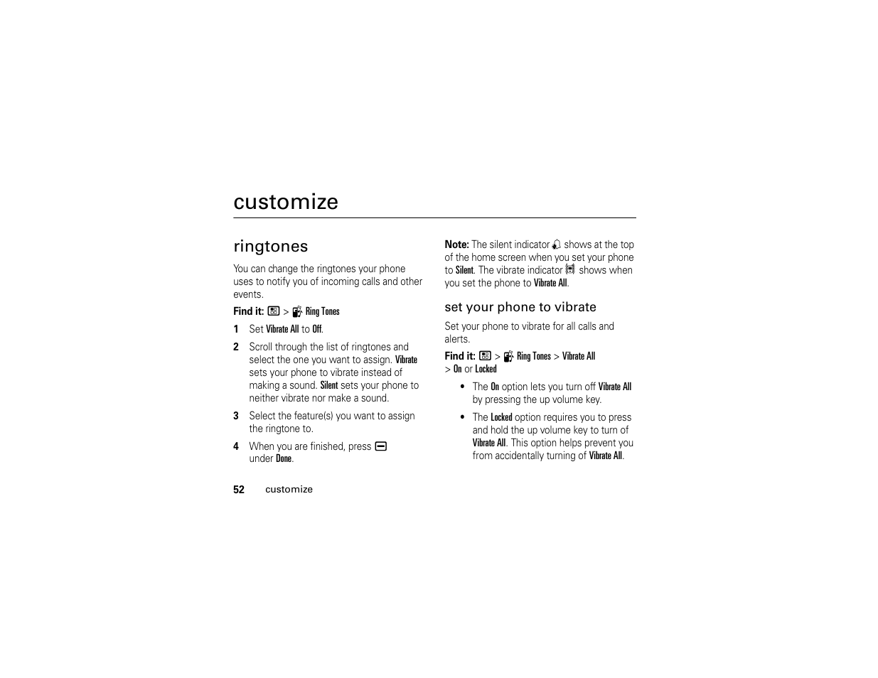 Customize, Ringtones | Motorola Boost i296 User Manual | Page 56 / 84