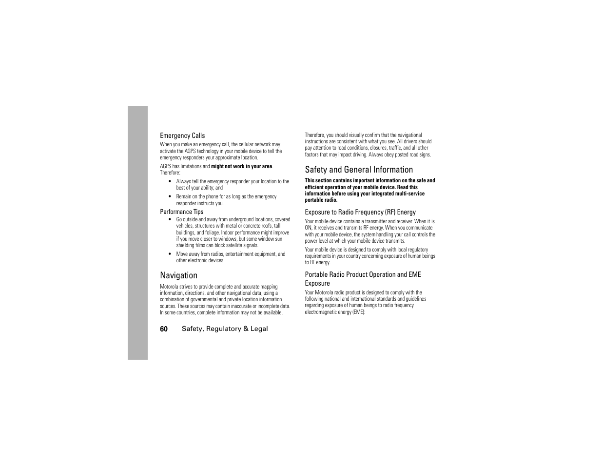 Navigation, Safety and general information | Motorola Boost i296 User Manual | Page 64 / 84