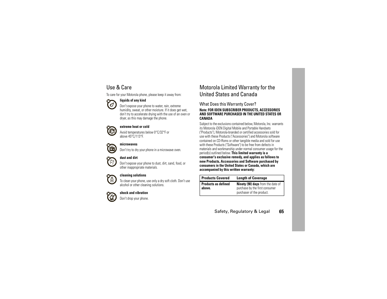 Use & care | Motorola Boost i296 User Manual | Page 69 / 84