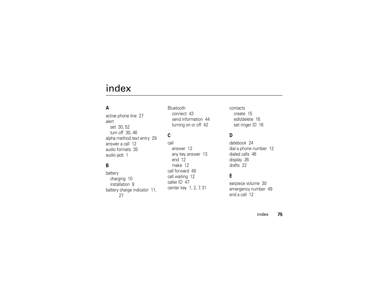 Index | Motorola Boost i296 User Manual | Page 79 / 84