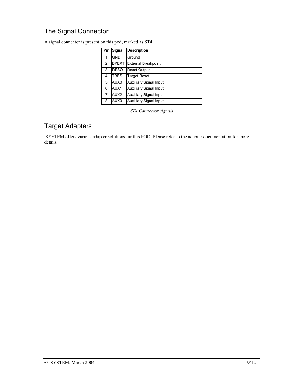 The signal connector, Target adapters | Motorola 68HC08LD User Manual | Page 9 / 12