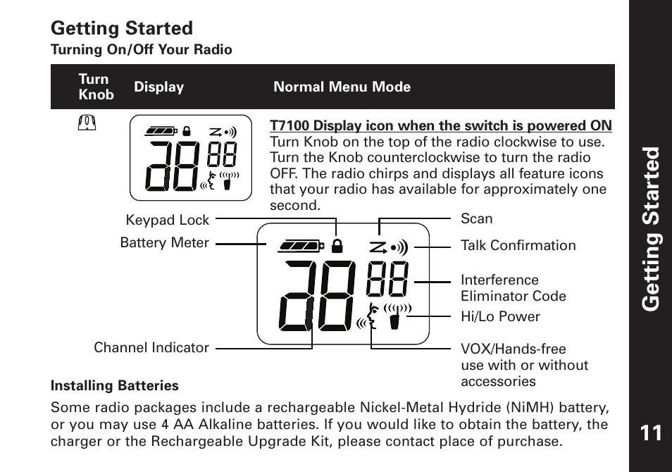 Getting star ted, Getting started | Motorola T7100 User Manual | Page 12 / 39