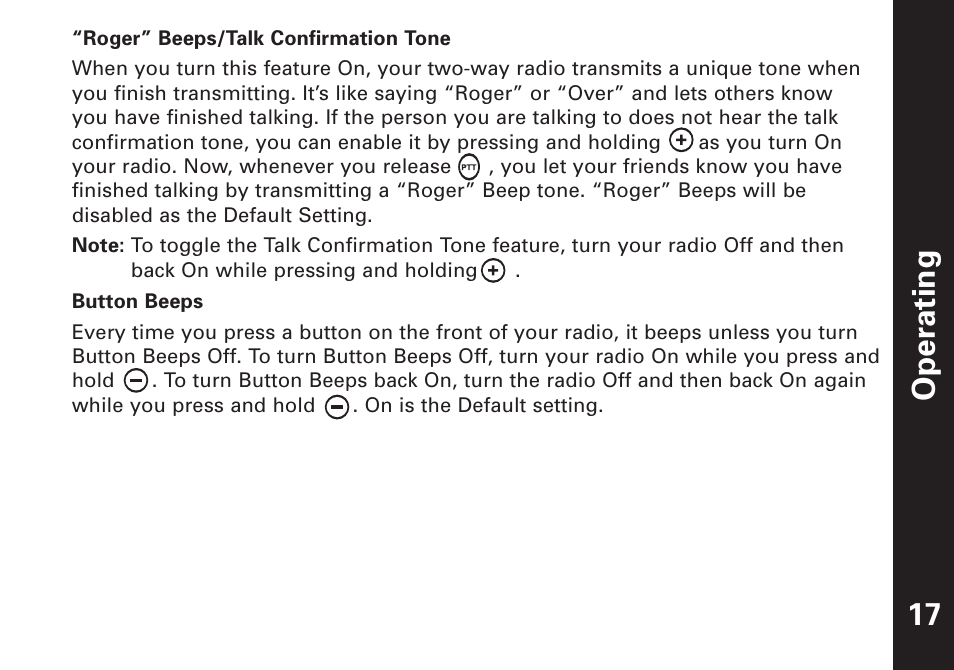 Operating | Motorola T7100 User Manual | Page 18 / 39