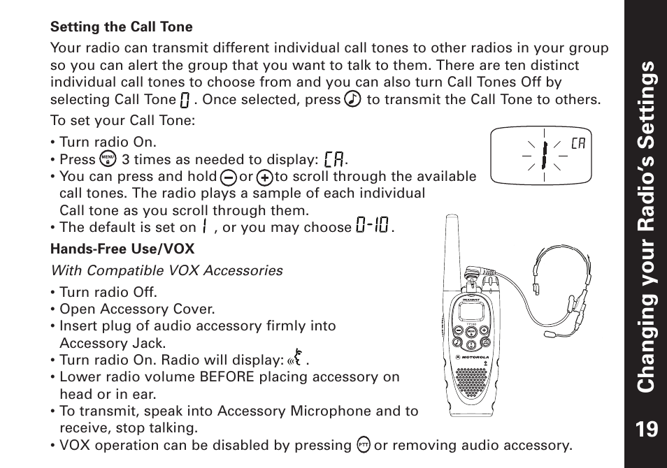 Changing your radio’ s settings 19 | Motorola T7100 User Manual | Page 20 / 39