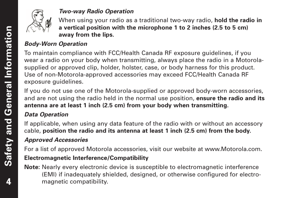 Safety and general infor mation | Motorola T7100 User Manual | Page 5 / 39