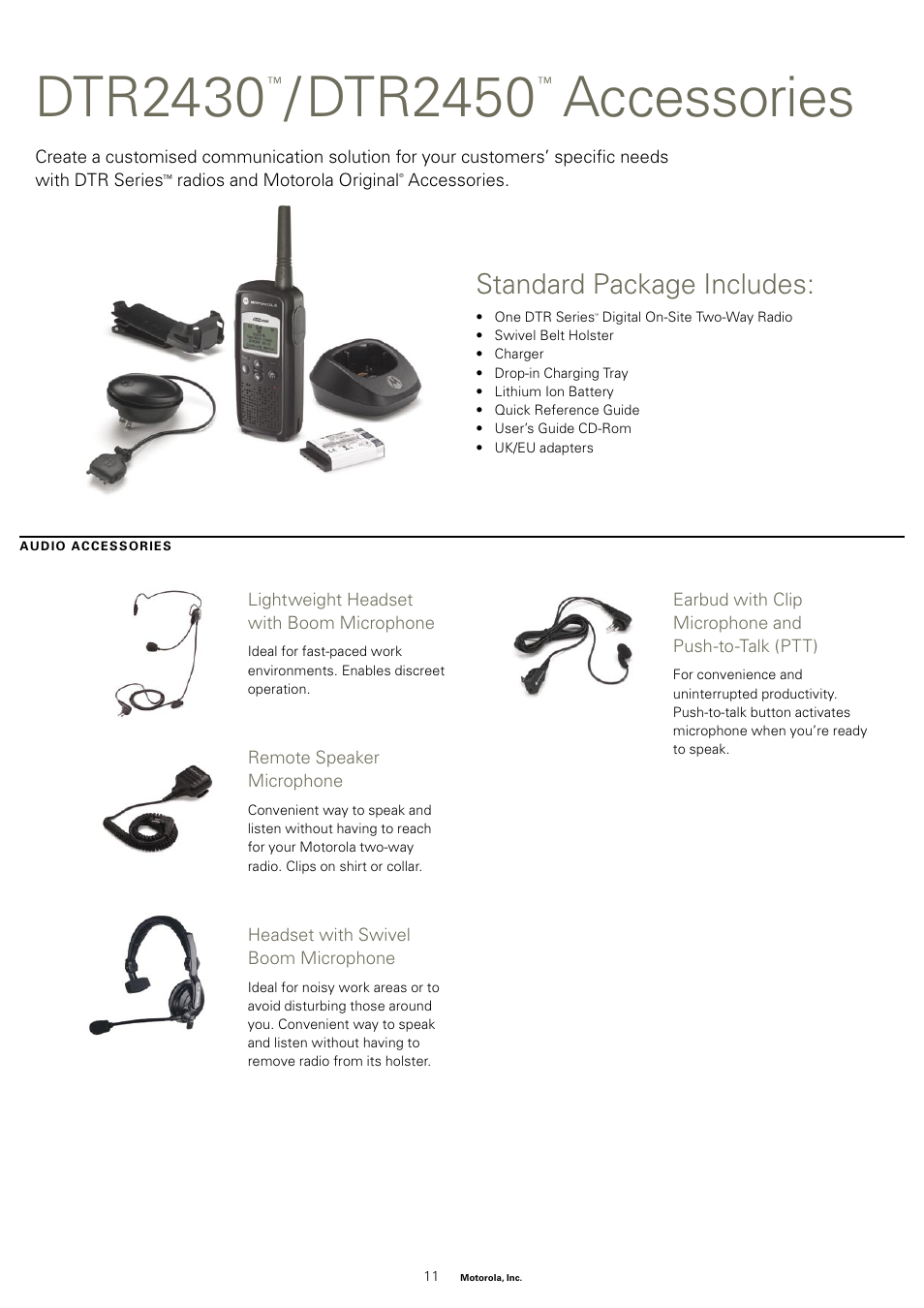 Dtr2430, Dtr2450, Accessories | Standard package includes | Motorola DTR2450 User Manual | Page 10 / 12