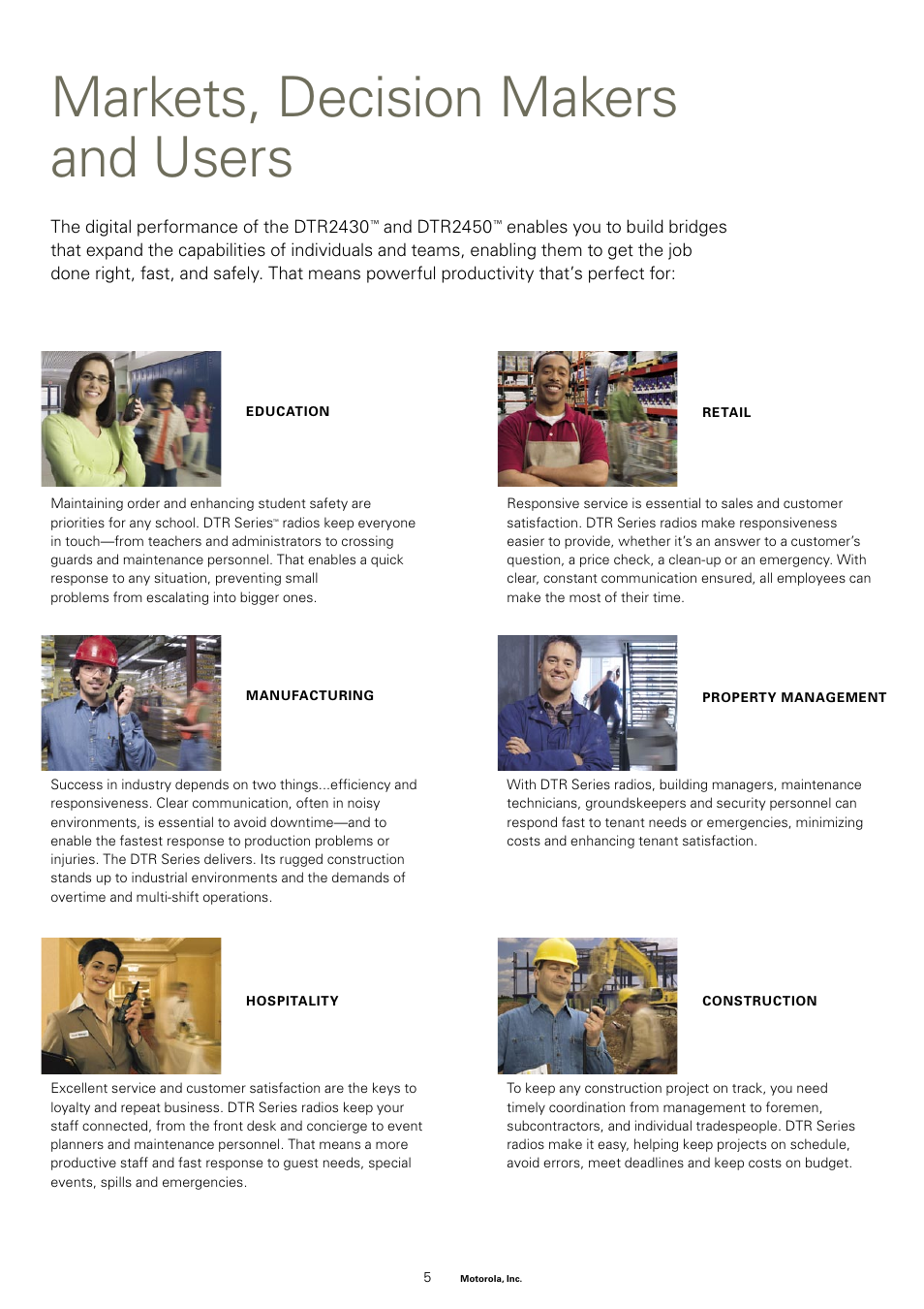 Markets, decision makers and users | Motorola DTR2450 User Manual | Page 4 / 12