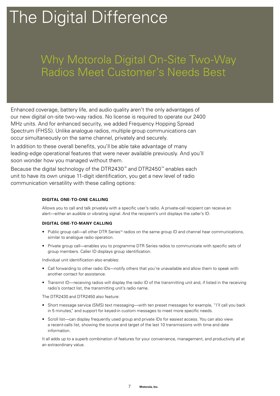 The digital difference | Motorola DTR2450 User Manual | Page 6 / 12