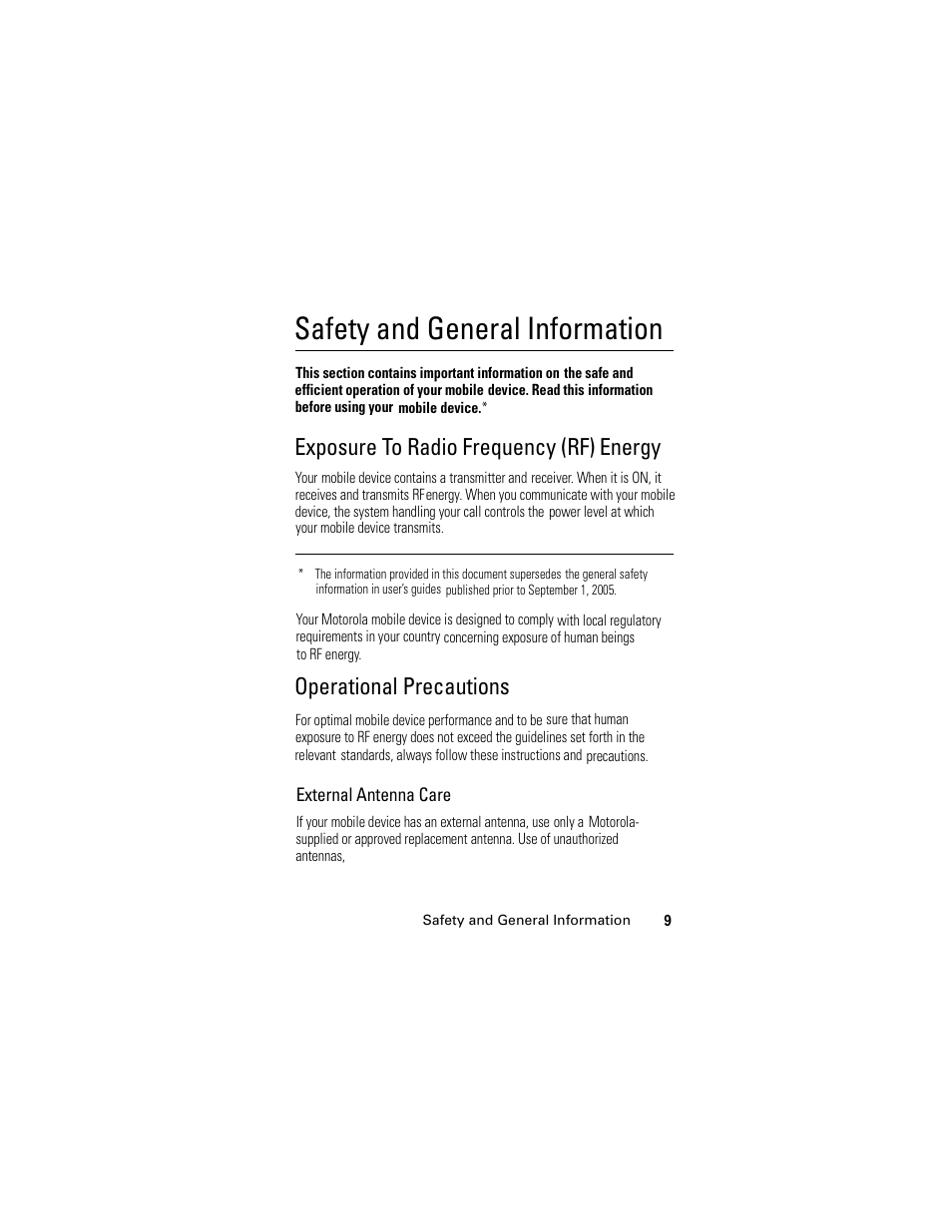 Safety and general information, Exposure to radio frequency (rf) energy, Operational precautions | Motorola C118 User Manual | Page 11 / 60