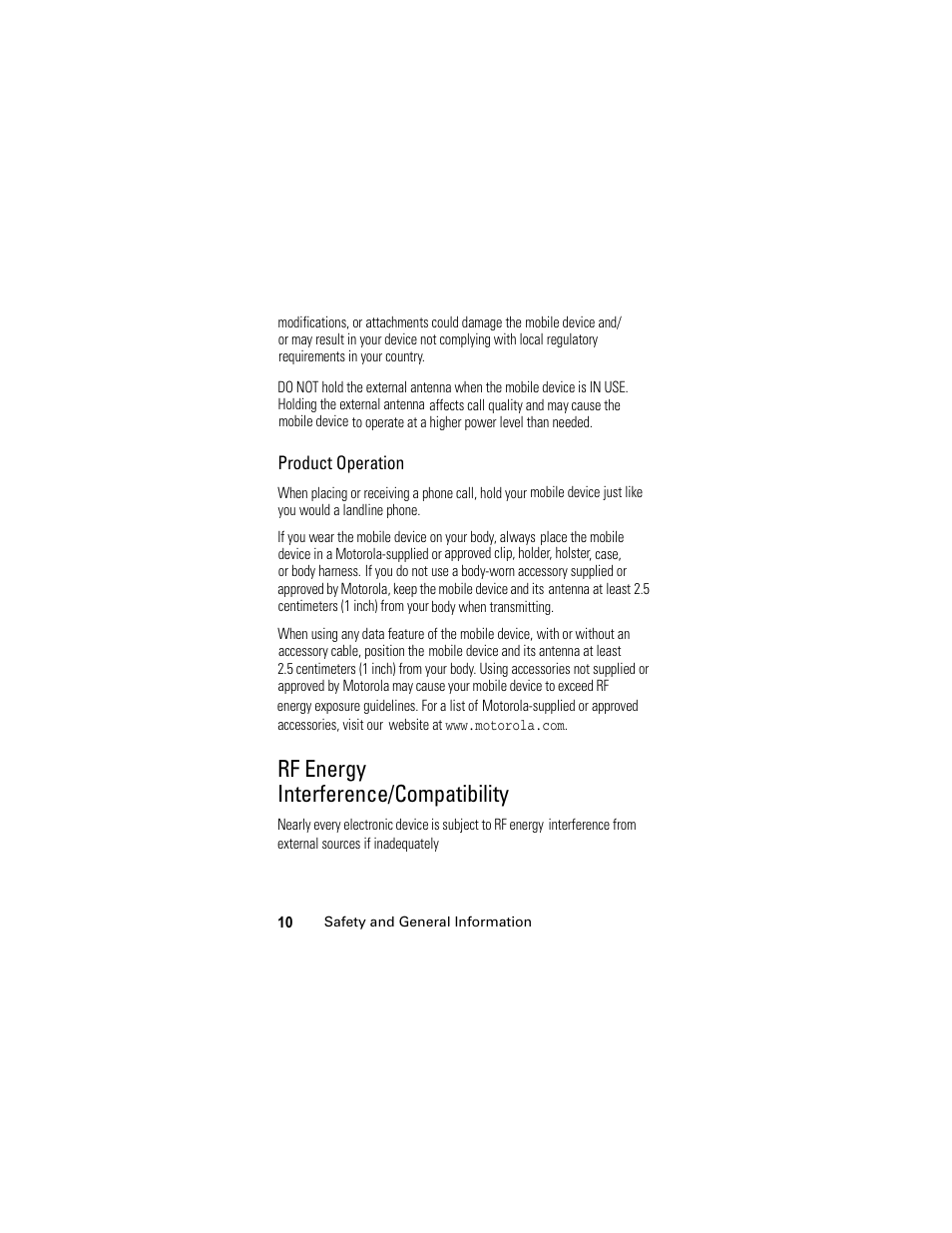 Rf energy interference/compatibility | Motorola C118 User Manual | Page 12 / 60