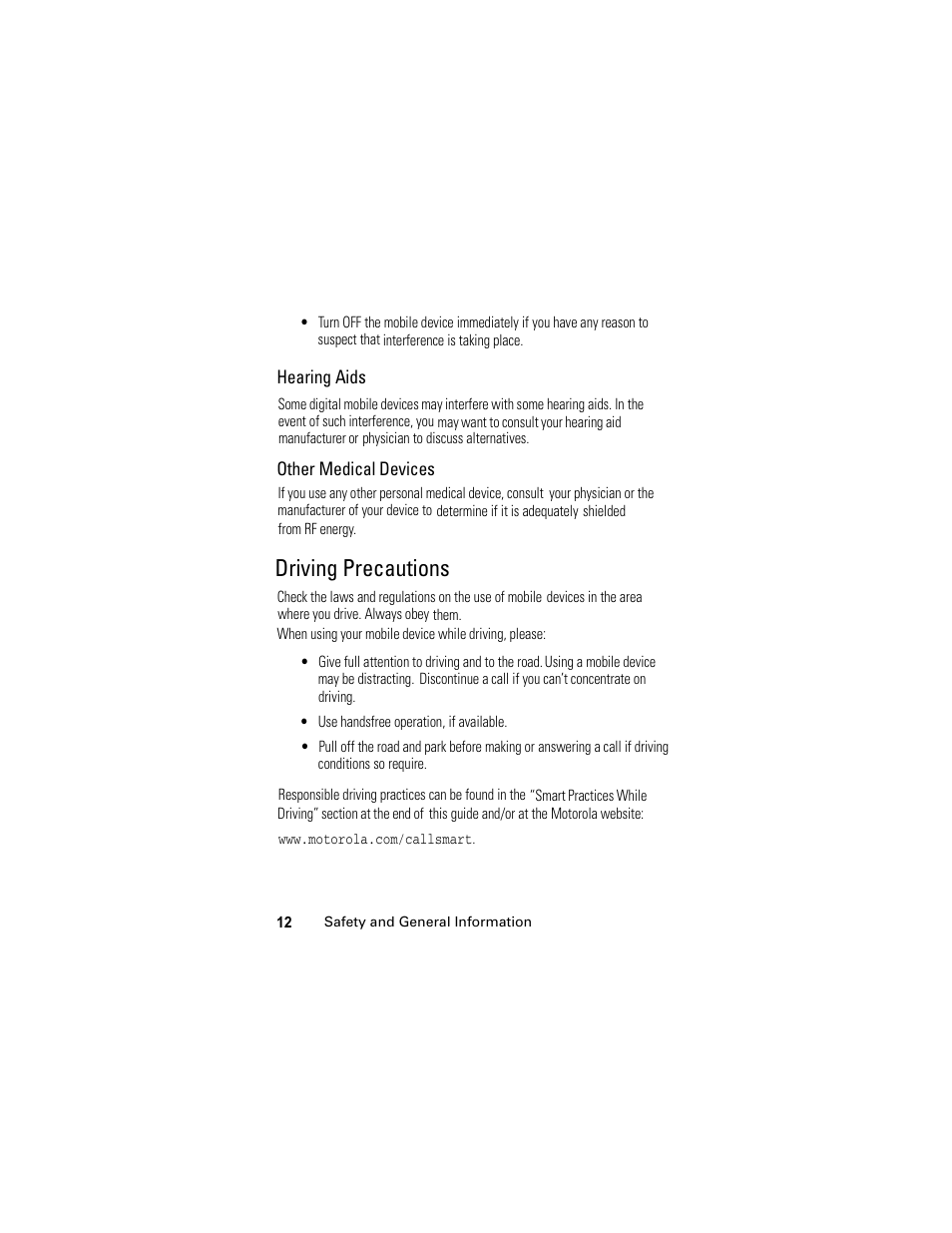 Driving precautions | Motorola C118 User Manual | Page 14 / 60