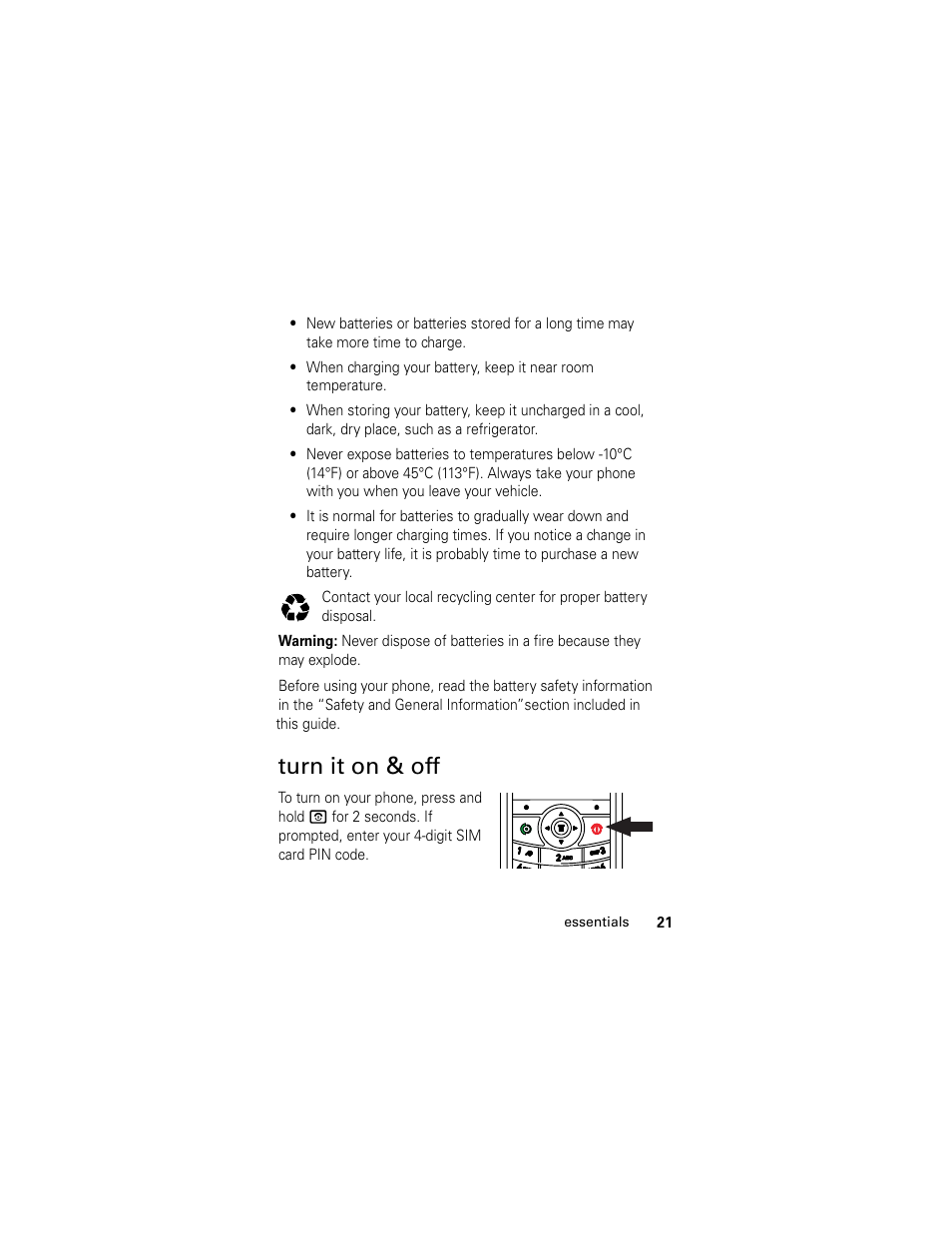 Turn it on & off | Motorola C118 User Manual | Page 23 / 60