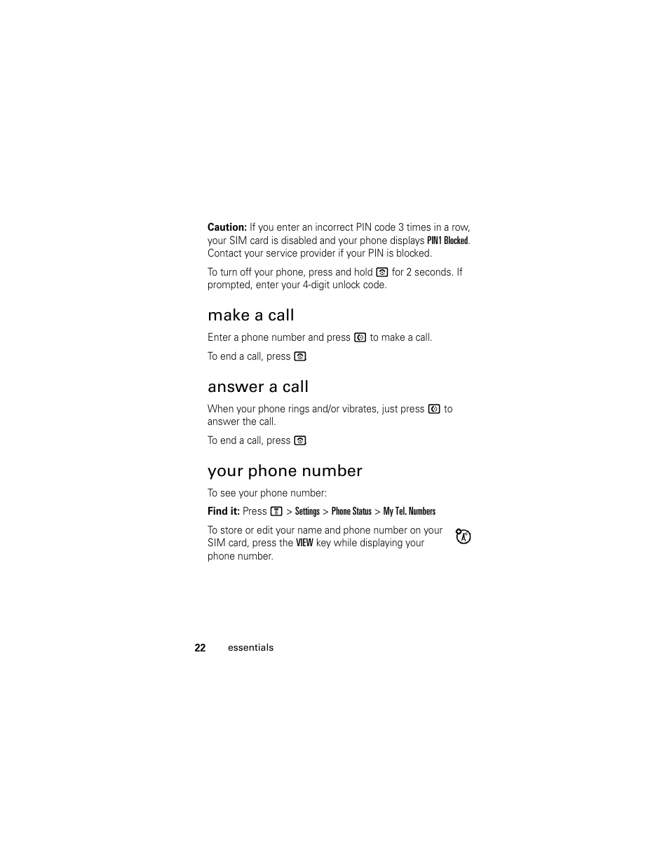 Make a call, Answer a call, Your phone number | Motorola C118 User Manual | Page 24 / 60