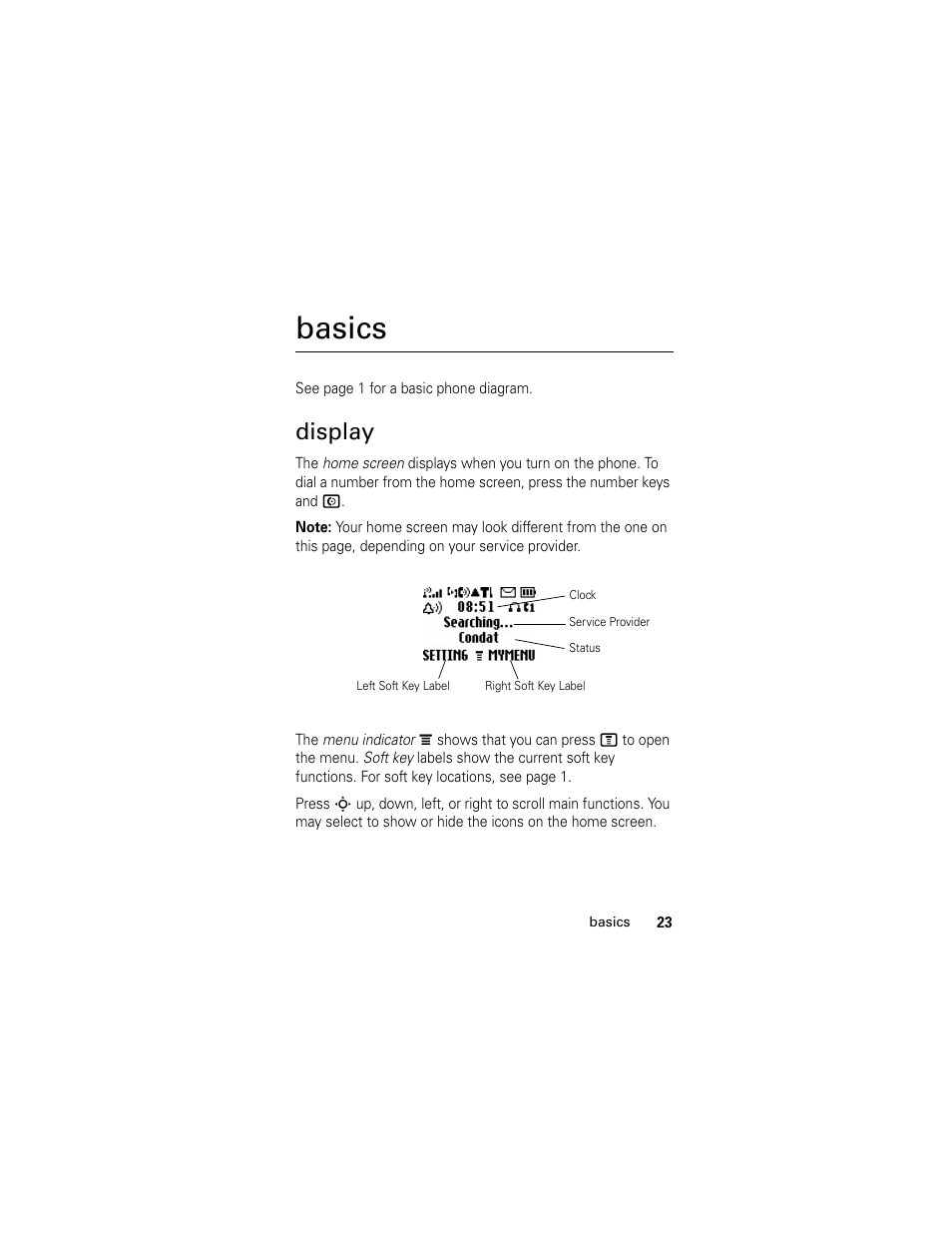 Basics, Display | Motorola C118 User Manual | Page 25 / 60