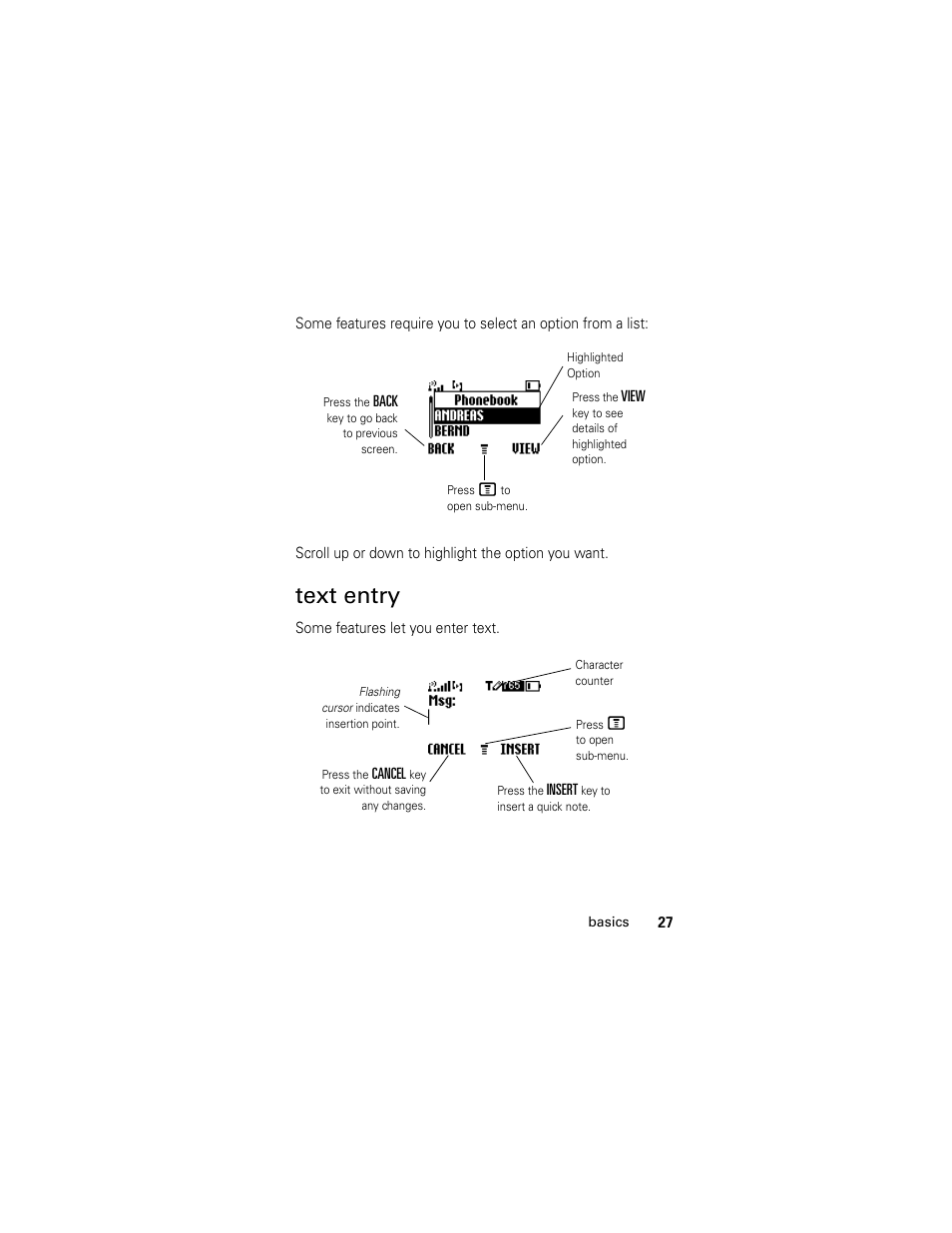 Text entry | Motorola C118 User Manual | Page 29 / 60