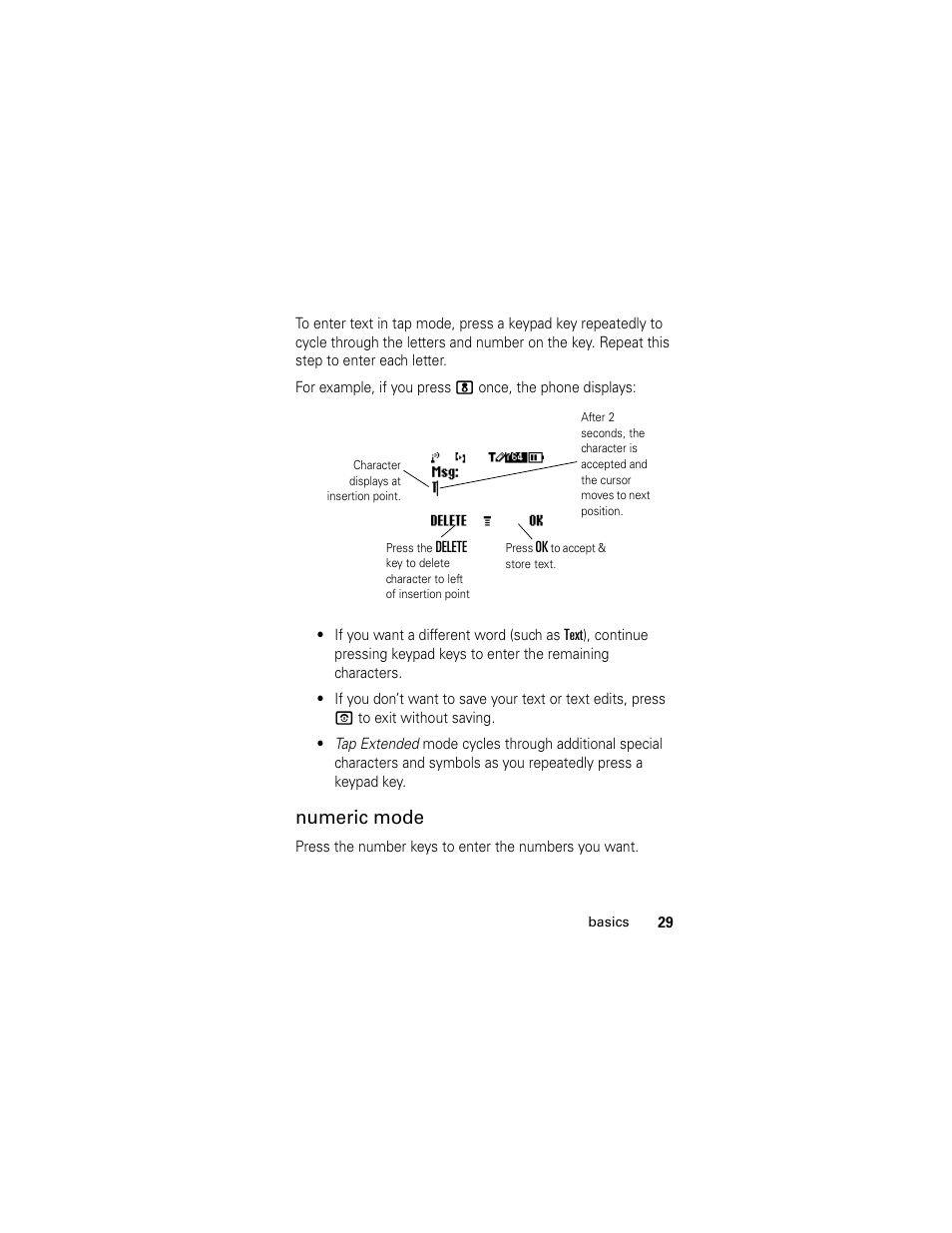 Numeric mode | Motorola C118 User Manual | Page 31 / 60