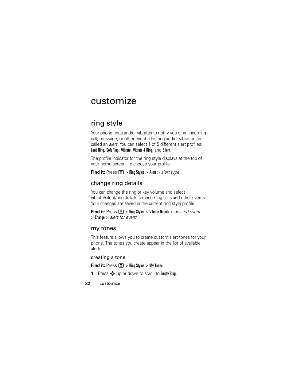 Customize, Ring style | Motorola C118 User Manual | Page 34 / 60