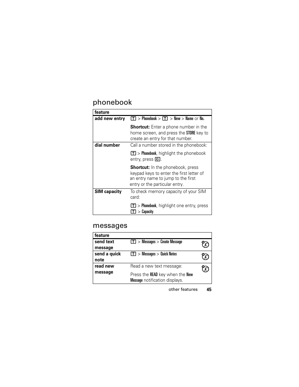 Phonebook messages | Motorola C118 User Manual | Page 47 / 60