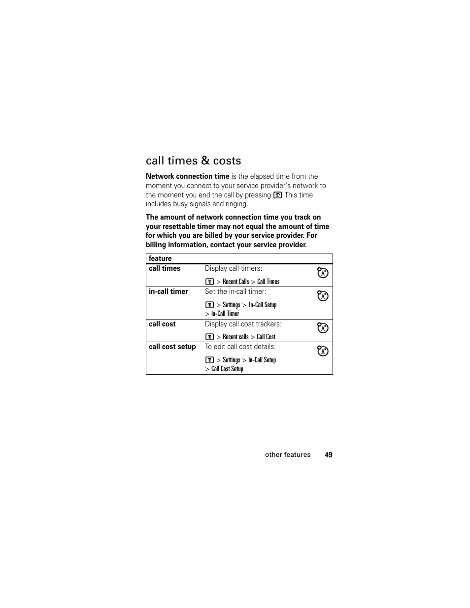 Call times & costs | Motorola C118 User Manual | Page 51 / 60