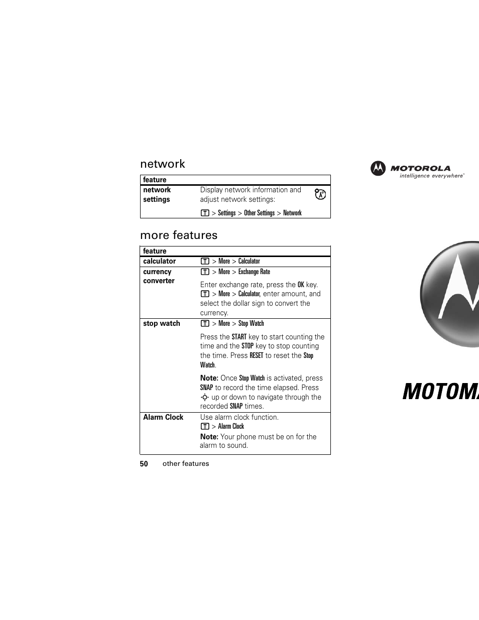 Network more features | Motorola C118 User Manual | Page 52 / 60