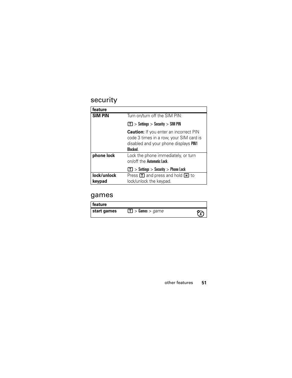 Security games | Motorola C118 User Manual | Page 53 / 60
