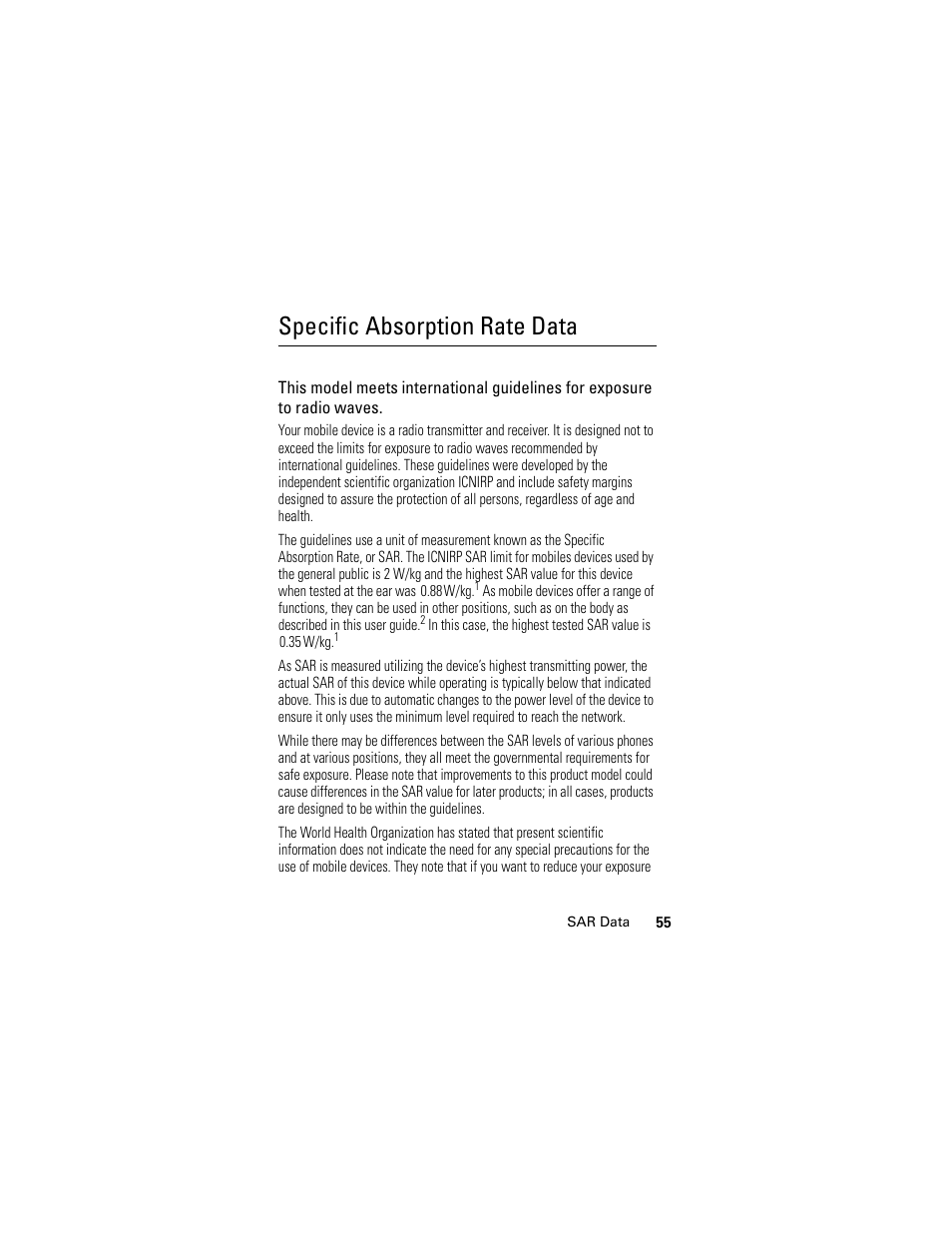 Specific absorption rate data | Motorola C118 User Manual | Page 57 / 60