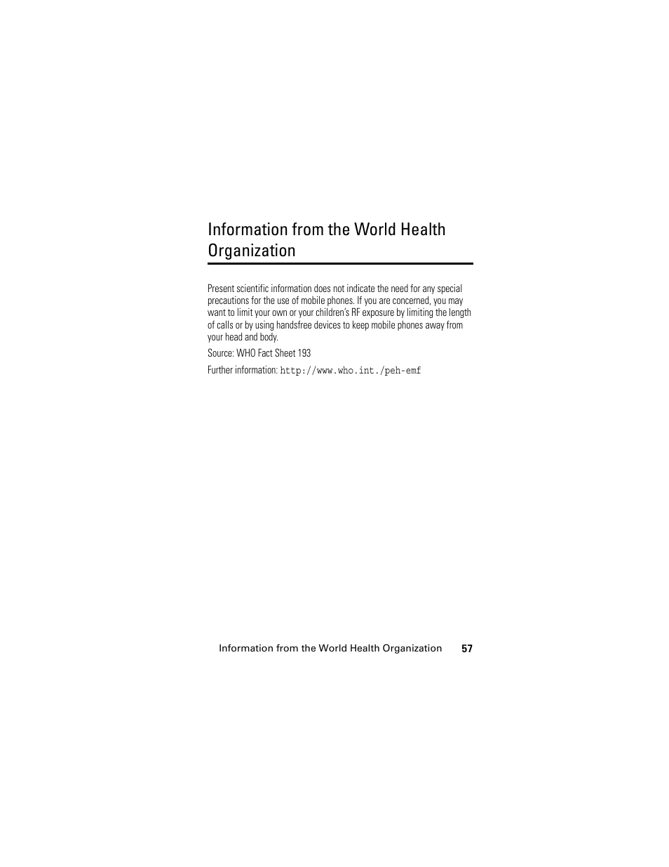 Information from the world health organization | Motorola C118 User Manual | Page 59 / 60