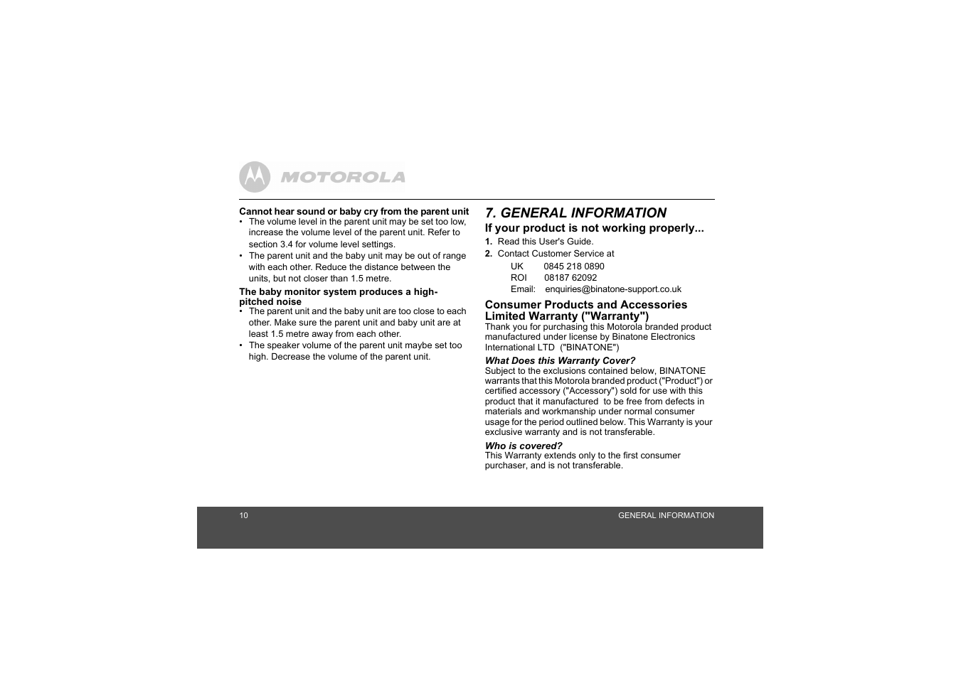 General information | Motorola MBP8 User Manual | Page 10 / 15