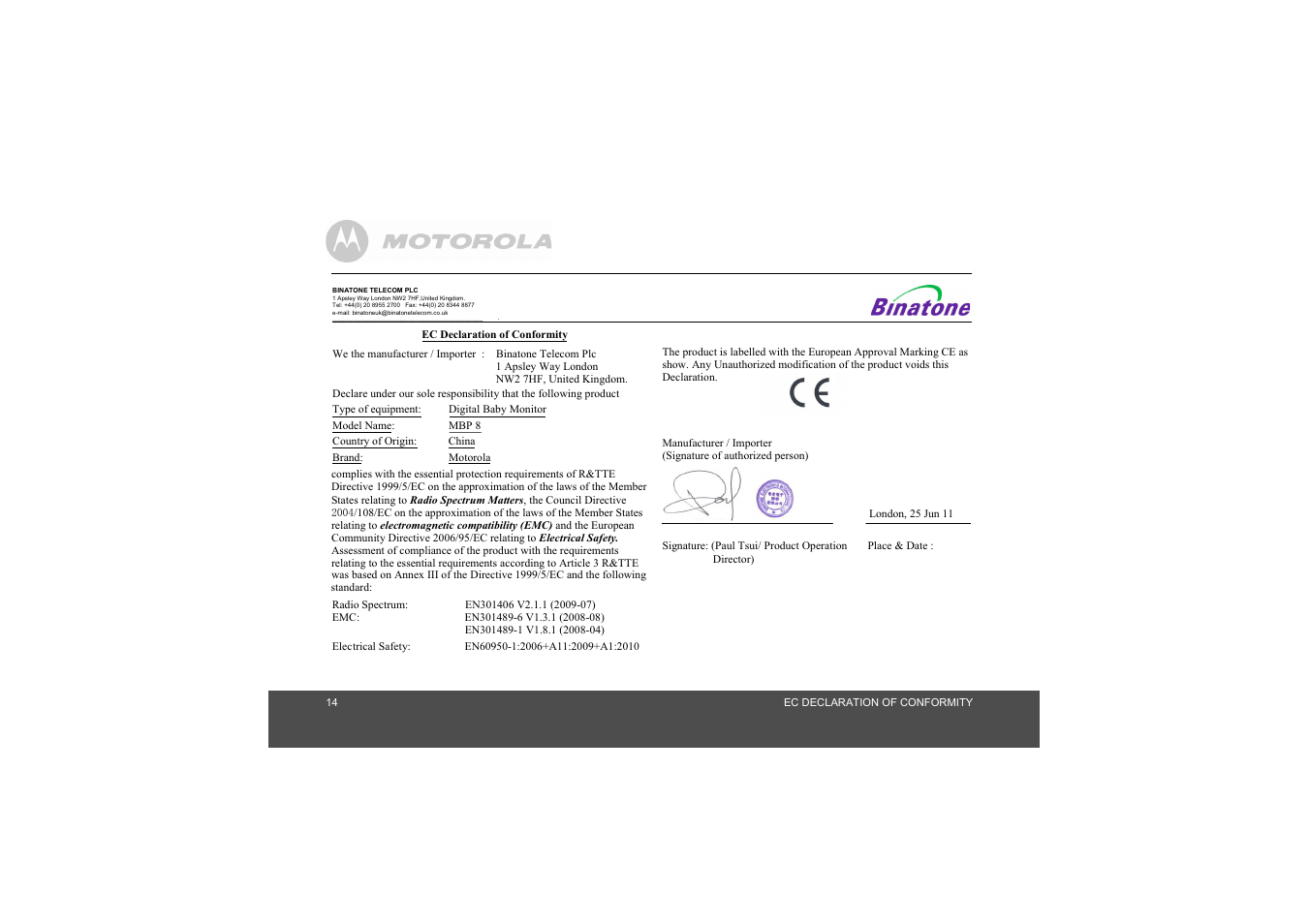 Motorola MBP8 User Manual | Page 14 / 15