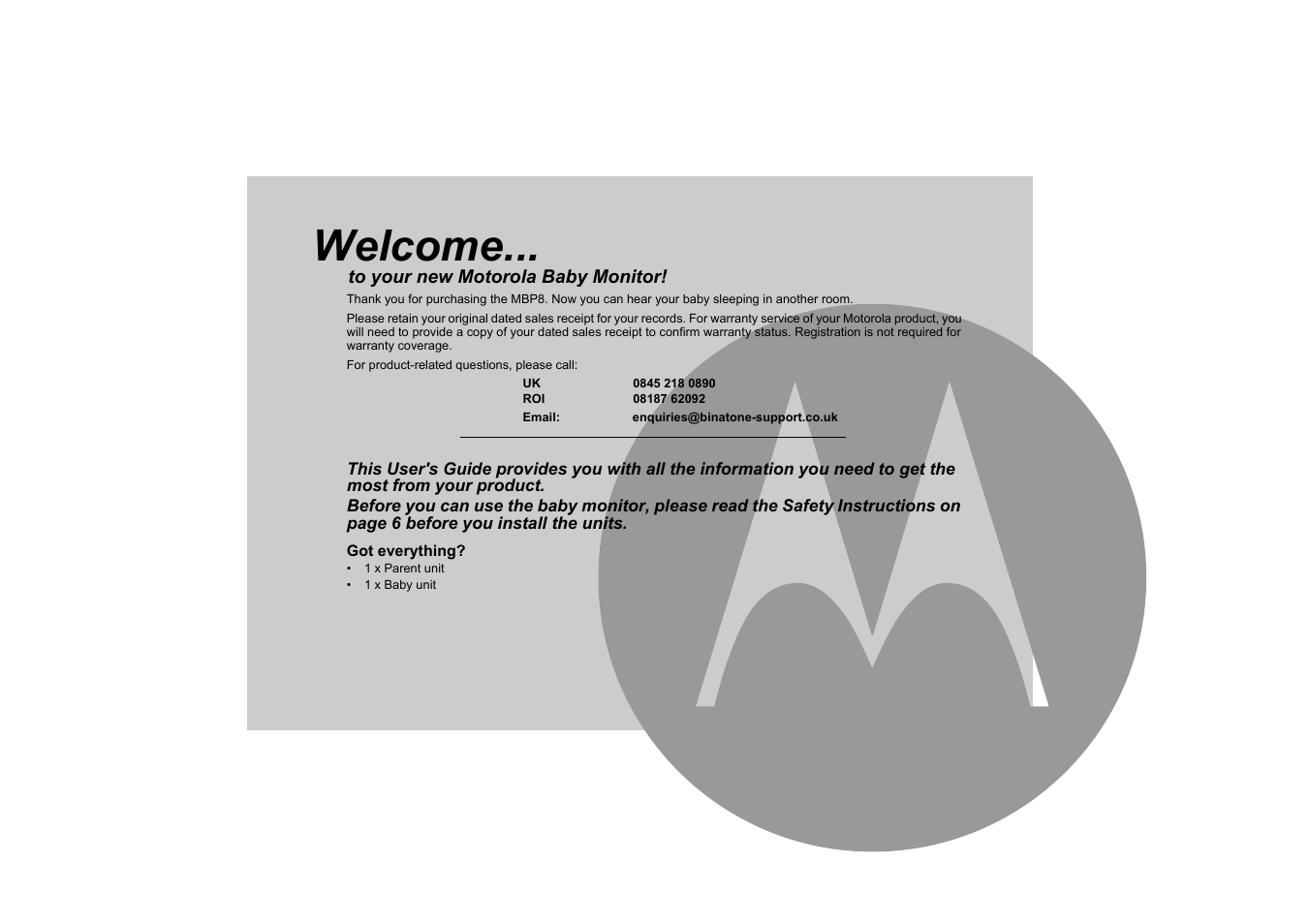 Welcome | Motorola MBP8 User Manual | Page 2 / 15