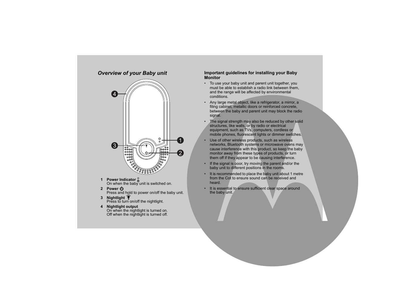 Overview of your baby unit | Motorola MBP8 User Manual | Page 4 / 15