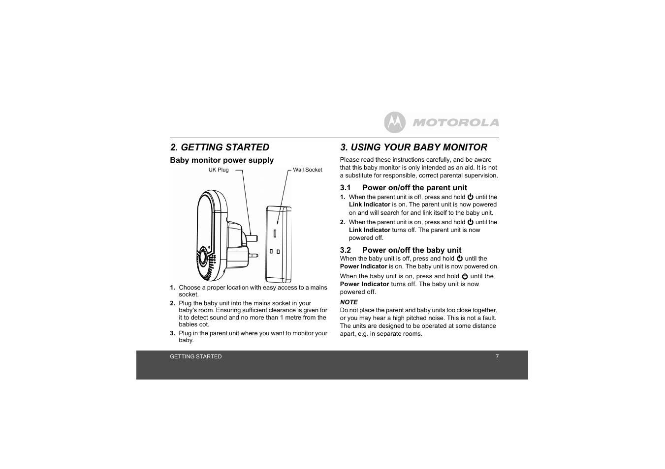 Getting started, Using your baby monitor, Getting started 3. using your baby monitor | Motorola MBP8 User Manual | Page 7 / 15