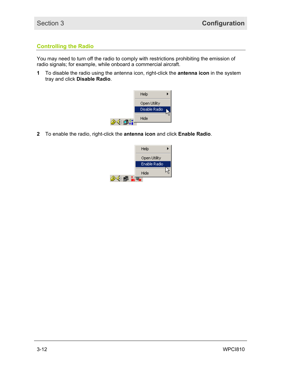 Controlling the radio | Motorola WPCI810GP User Manual | Page 28 / 58