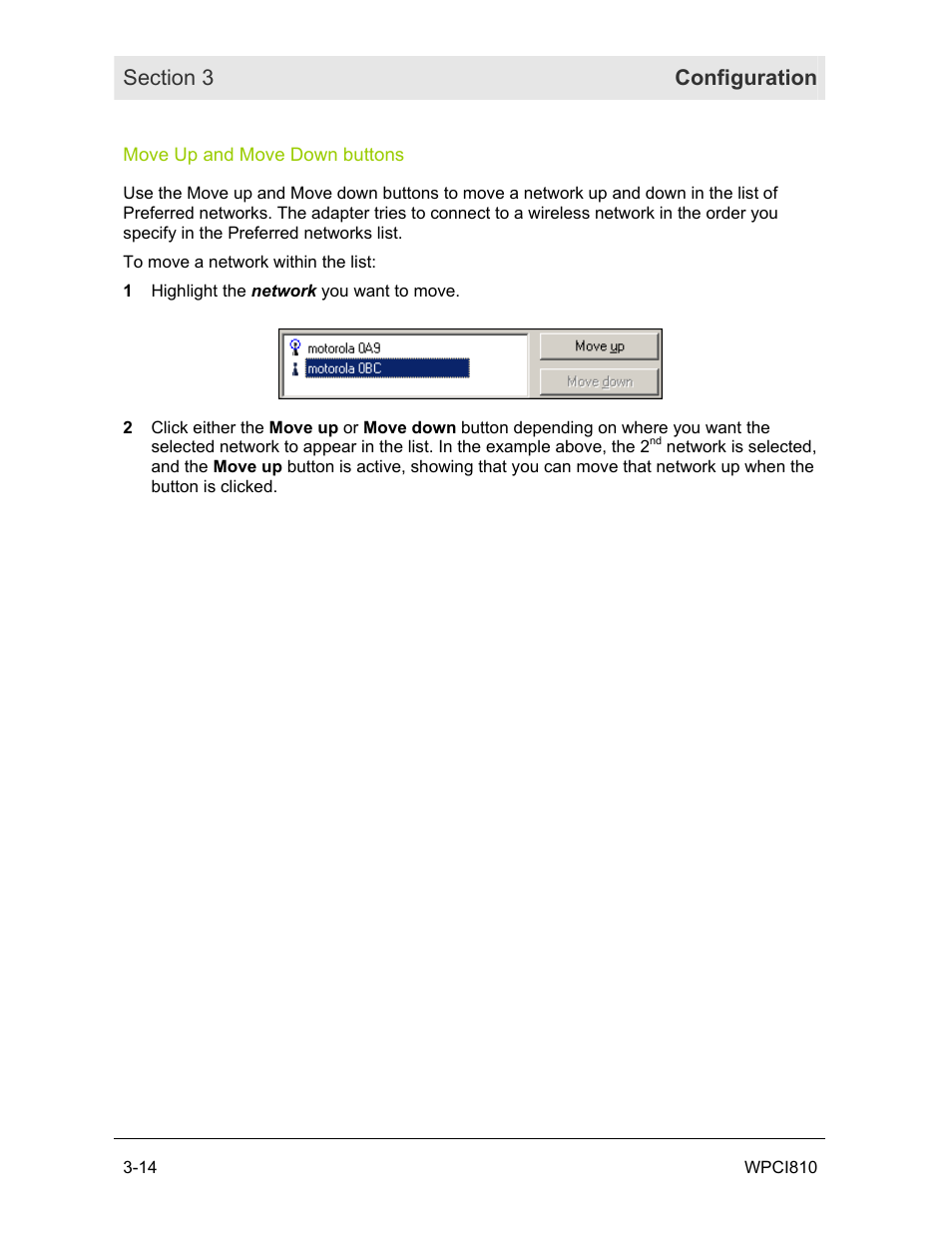 Move up and move down buttons, Using, Advanced selection rules | Motorola WPCI810GP User Manual | Page 30 / 58