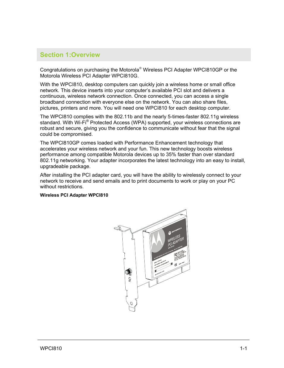 Section 1:overview | Motorola WPCI810GP User Manual | Page 6 / 58