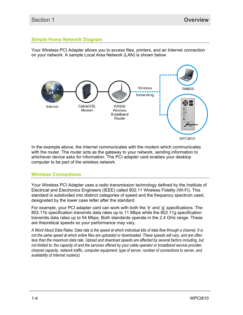 Simple home network diagram, Wireless connections | Motorola WPCI810GP User Manual | Page 9 / 58