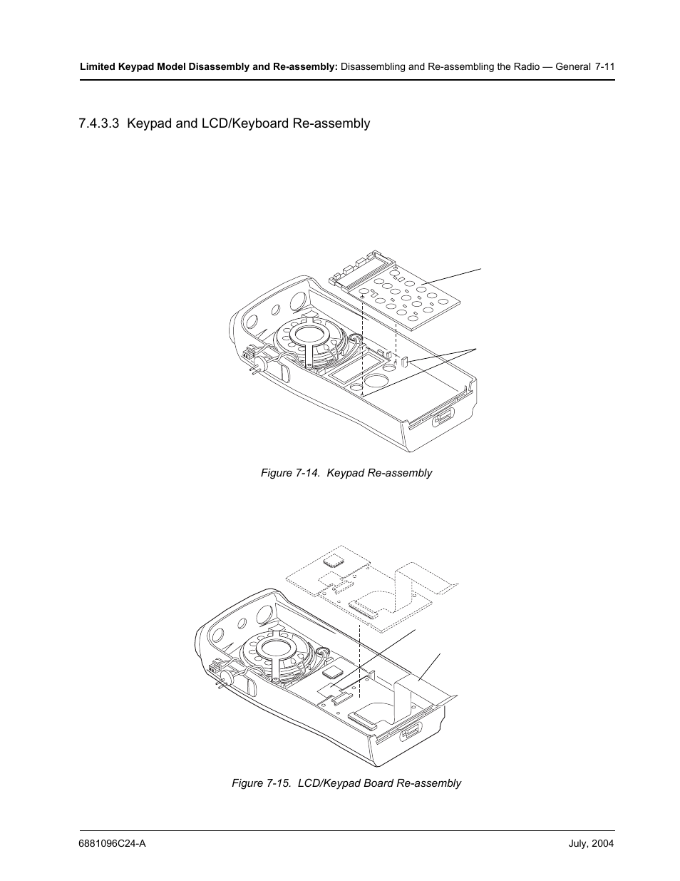 3 keypad and lcd/keyboard re-assembly | Motorola PR400 User Manual | Page 79 / 128