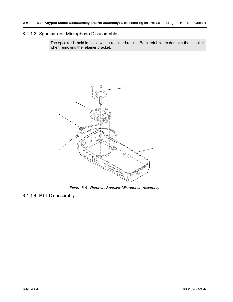 3 speaker and microphone disassembly, 4 ptt disassembly | Motorola PR400 User Manual | Page 92 / 128