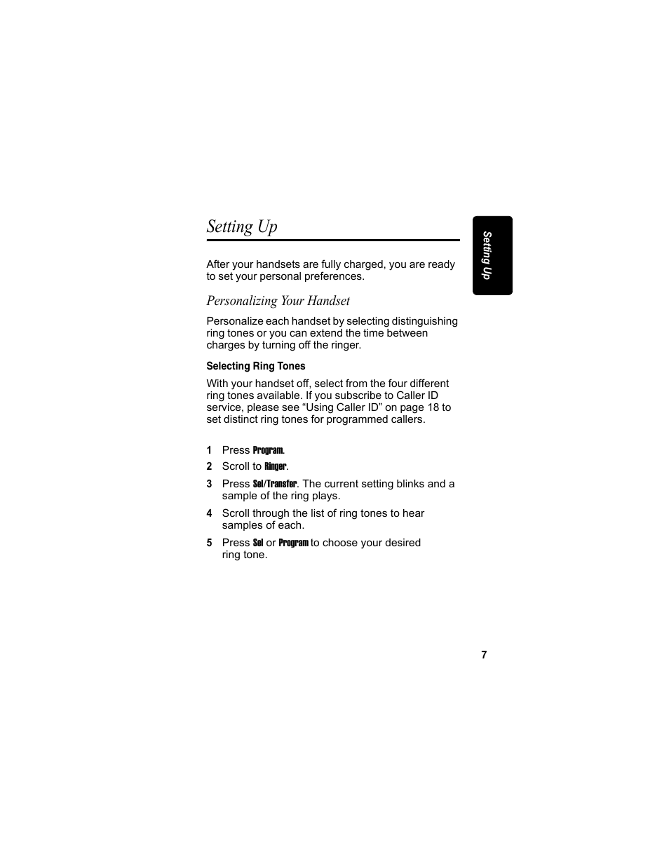 Setting up, Personalizing your handset, Selecting ring tones | Motorola MA3153 User Manual | Page 21 / 78