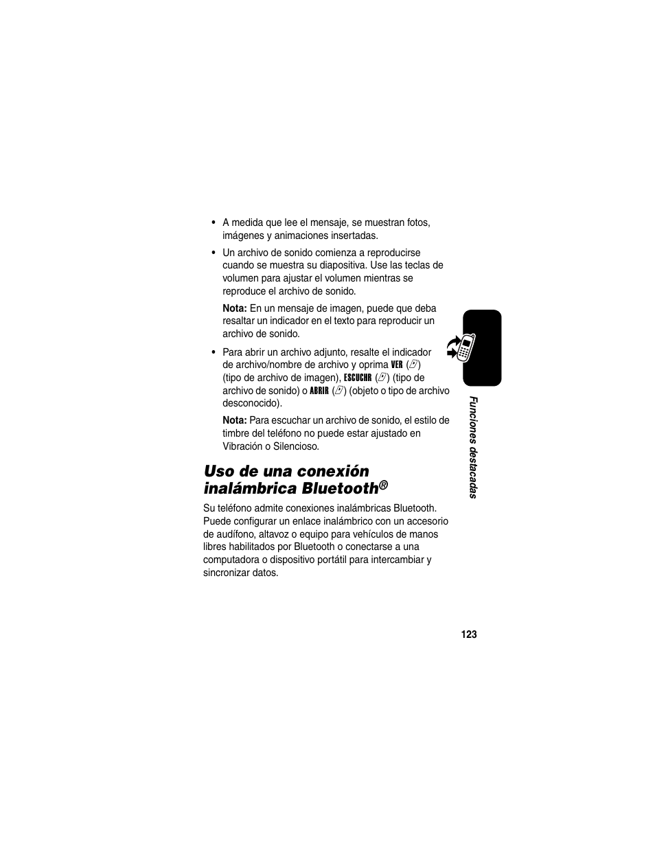 Uso de una conexión inalámbrica bluetooth | Motorola A630 User Manual | Page 125 / 256