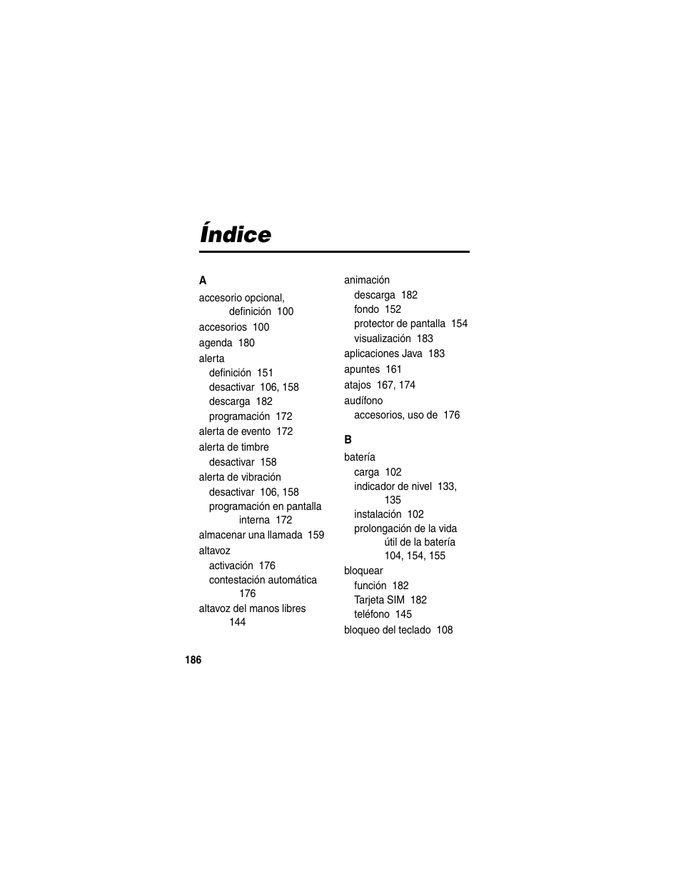 Índice | Motorola A630 User Manual | Page 188 / 256