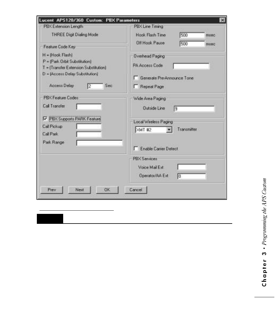 1 specifying pbx feature codes and services, Specifying pbx feature codes and services | Motorola APS120 User Manual | Page 23 / 75