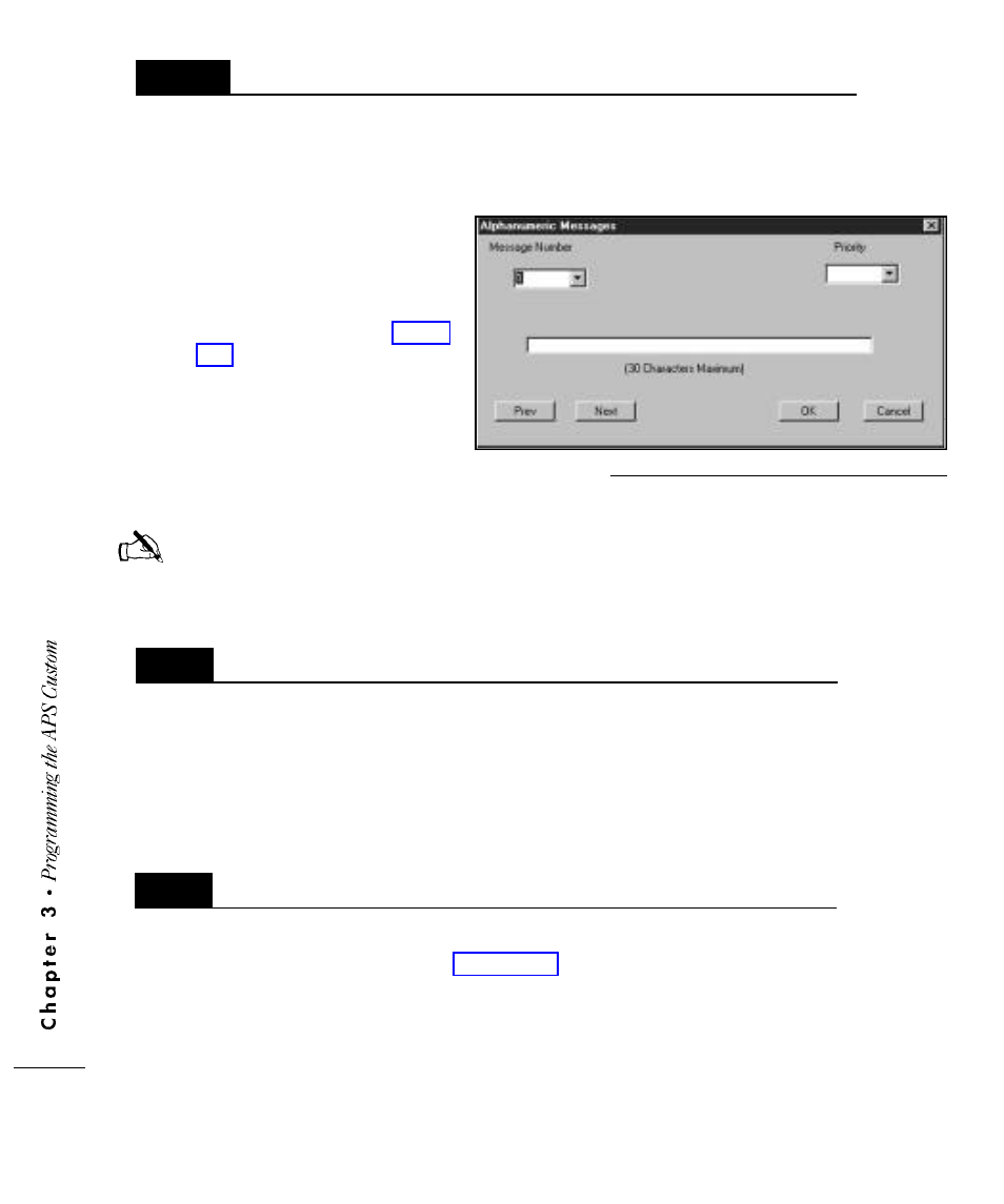 7 creating alphanumeric messages, 3 modifying an existing database, 1 selecting a database | Creating alphanumeric messages, Modifying an existing database, Selecting a database | Motorola APS120 User Manual | Page 30 / 75