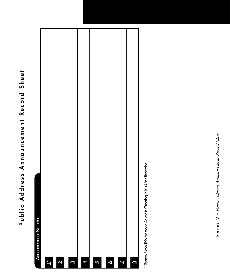 Public address announcement record sheet, Form 2 | Motorola APS120 User Manual | Page 70 / 75