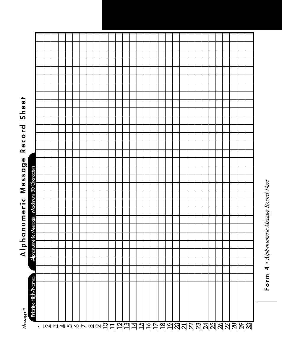 Alphanumeric message record sheet, Form 4 | Motorola APS120 User Manual | Page 72 / 75
