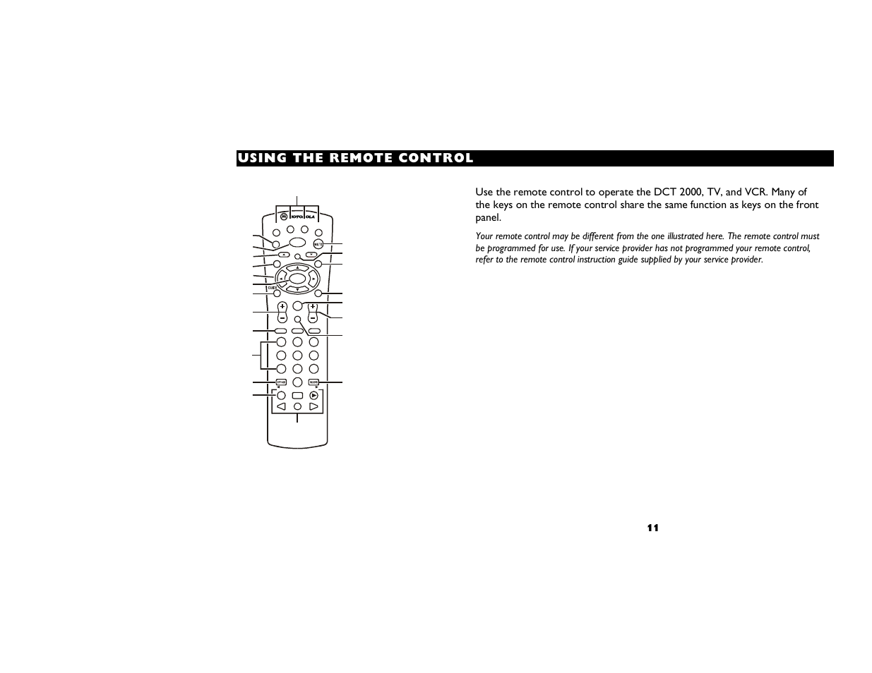 Using the remote control, Using the remote con trol | Motorola DCT2000 User Manual | Page 15 / 33