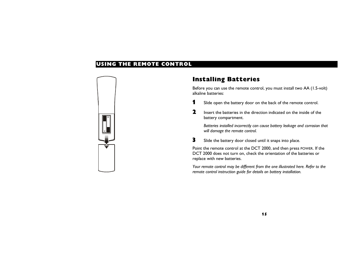 Installing batteries | Motorola DCT2000 User Manual | Page 19 / 33